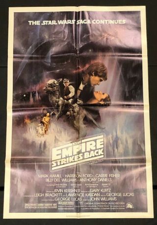 The Empire Strikes Back " Gwtw " One Sheet Ss/folded Movie Poster 1980 Nm
