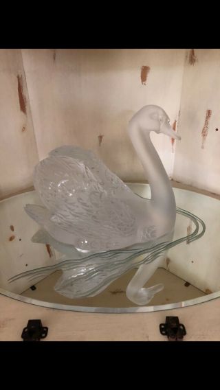 Lalique Swan Head Up Pure Crystal Sculpture And Mirror. 2