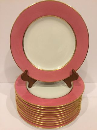 Set Of 11 Vintage Spode Copelands Dinner Plates W/ Pink Band & Gold Trim D 10 "