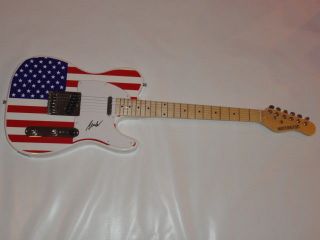 Hank Williams Jr Signed Usa Flag Electric Guitar Legend Rare Jr.  Jsa