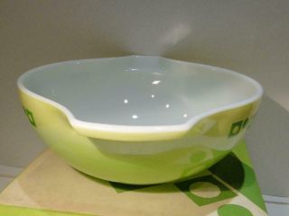 RARE Vintage Pyrex Green Polka Dot & Squares Salad Bowl w/Fork & Spoon W/Box 11
