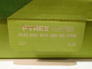 RARE Vintage Pyrex Green Polka Dot & Squares Salad Bowl w/Fork & Spoon W/Box 3
