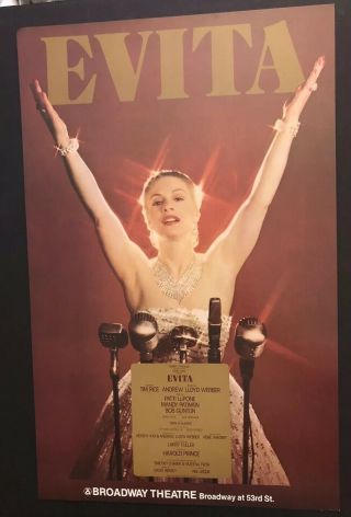 1979 Evita Patti Lupone Broadway Poster 14 X 22 Window Card Rare