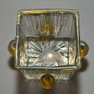 Antique Loetz Gold & Green Iridescent Square Art Glass Vase 5 