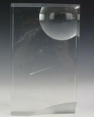Steuben Crystal Joel Smith Shooting Star Moon Art Glass Block Sculpture Nr Sms