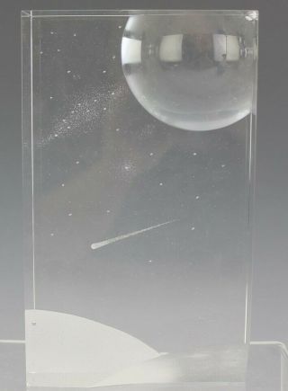 Steuben Crystal Joel Smith Shooting Star Moon Art Glass Block Sculpture NR SMS 2