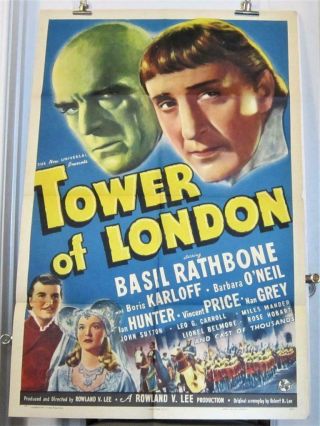 1939 The Tower Of London Universal One - Sheet Boris Karloff Vincent Price &&&