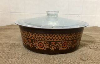 Extremely Rare Pyrex Big Bertha 664 4qt Brown Polynesian With Lid