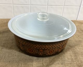 Extremely Rare Pyrex Big Bertha 664 4Qt Brown Polynesian With Lid 2