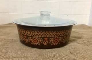Extremely Rare Pyrex Big Bertha 664 4Qt Brown Polynesian With Lid 7