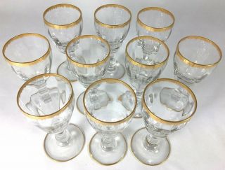 Antique French Daum Nancy (unsigned) 5 " Wine Stemware (10) Glasses,  Gold Rims