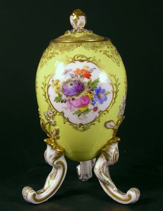 Rare Meissen footed ' Yellow Egg ' with removable lid.  Late 19th Century. 8