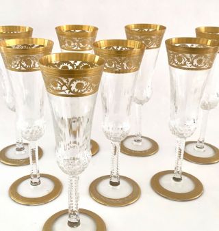 Fab Set 8 Vintage St.  Louis Thistle Gold Crystal Champagne Glasses Great Con.