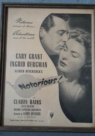 Notorious Movie Poster Hitchcock 1946 Cary Grant Numbered 73
