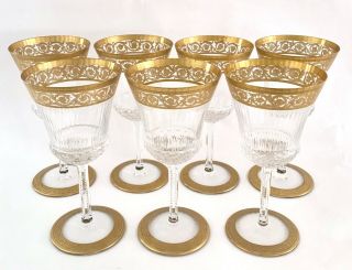 Fab Set 7 Vintage St.  Louis Thistle Gold Crystal Wine Glasses Hermes Great Con.