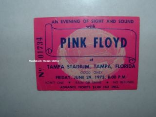 Pink Floyd 1973 Concert Ticket Stub Tampa 