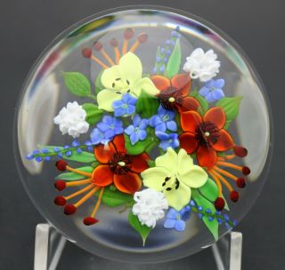Delightful Paul Stankard Vibrant Wild Flower Bouquet Art Glass Paperweight