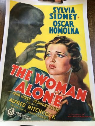 1937 Hitchcock A Woman Alone/sabotage One Sheet