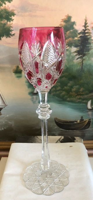 Baccarat Vintage Czar Tsar 10.  5” Tall Cranberry Cut To Clear Crystal Goblet