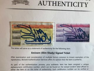 1999 Eminem Concert Ticket Signed By Slim Shady 2