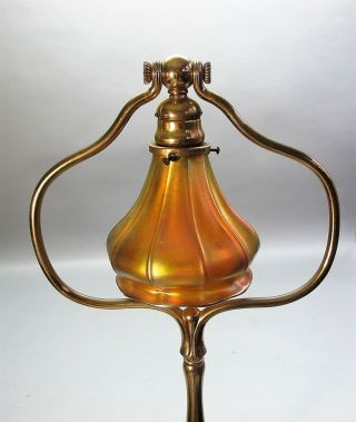 Fine Signed TIFFANY GILT BRONZE Floor Lamp w/ STEUBEN Shade c.  1910 antique 2