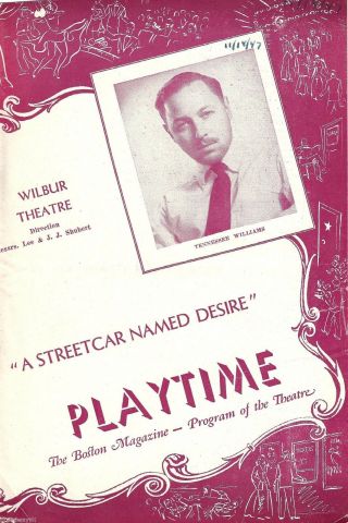 Marlon Brando " A Streetcar Named Desire " Tennessee Williams 1947 Tryout Playbill
