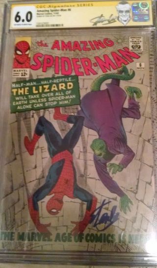 Stan Lee Hand Signed Spider - Man 6 Cgc 6.  0 Signature Series 1st Lizard