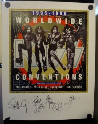 Kiss All 4 Band Signed Autograph 26x33 Lithograph Poster Bas Certified