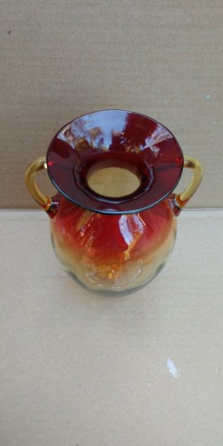 Vintage Signed Libbey Amberina Bulbous Handled Art Glass Vase Large 2