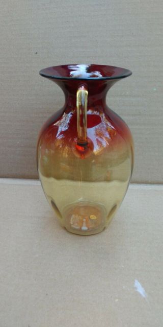 Vintage Signed Libbey Amberina Bulbous Handled Art Glass Vase Large 3