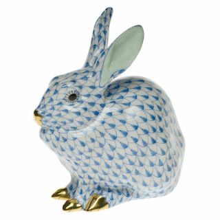 Herend Bunny Rabbit 5.  25 " H Blue Fishnet Vhb - - - 15305 - 0 - 00