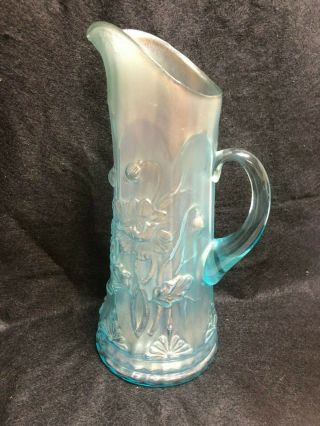 Rare Northwood Carnival Glass Ice Blue Poppy Pitcher