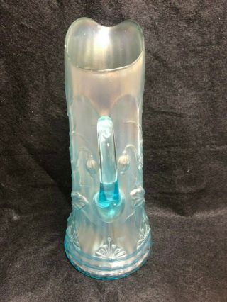 Rare Northwood Carnival Glass Ice Blue Poppy Pitcher 2