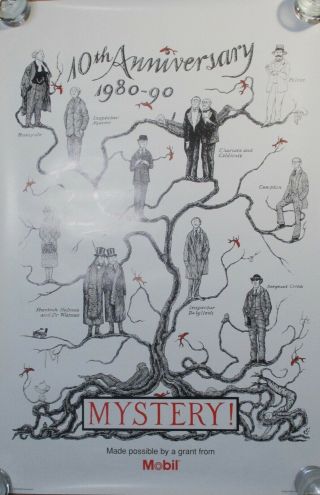 Edward Gorey 10th Anniversary 1980 - 90 Pbs Mystery Poster W/ Detectives