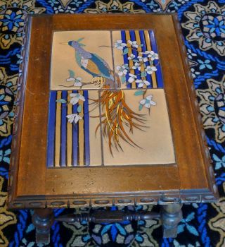 Antique Taylor Tilery Arts & Crafts Tile Table Exotic Birds California Pottery 3