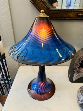 Signed,  Joseph Clearman Large 20 " Hand Blown Art Glass Lamp Perfect