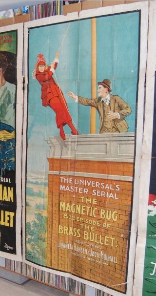 Rare Magnetic Bug Brass Bullet Serial Silent Movie Poster 1918 Juanita Hansen