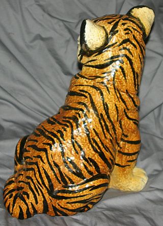 Vintage Hand Crafted Painted Italian Ceramic Majolica Life Size Tiger Cub Statue 4