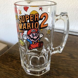 Vintage 1989 Nintendo Mario Bros 2 Glass Beer Or Soft Drink Mug