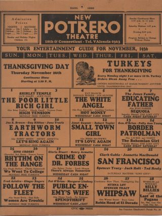 1936 Movie Flier From The Potrero Theatre San Francisco Potrero Hill