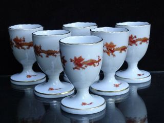6 Antique Meissen " Red Court Dragon " Single Egg Cups Rare