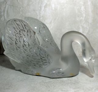 Lalique French Crystal Large Swimming Swan With Head Down