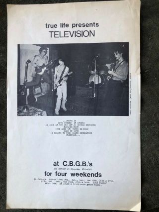 Rare Televison Cbgb Poster 1974 Richard Hell Cbgb Punk Tom Verlaine