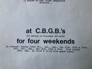 Rare Televison CBGB Poster 1974 Richard Hell CBGB Punk Tom Verlaine 3