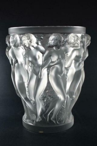Lalique Bacchantes Crystal Vase France - Nudes 1927 Design Signed 9 3/4 " Tall