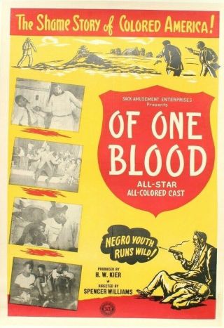 Rare Vtg 1944 " Of One Blood " Black Exploitation W/ Spencer Williams Movie Poster
