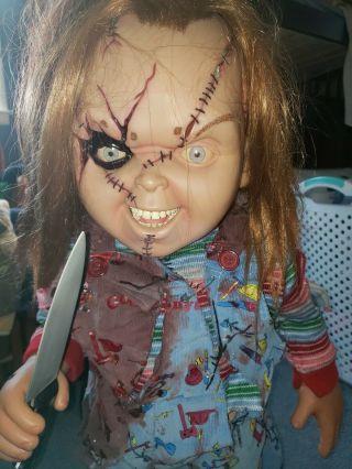 Seed of chucky Doll Childs Play Doll life size Sideshow 1:1 With Knife And Base 2