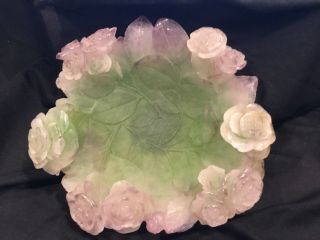 Daum France Pate De Verre Art Nouveau Pink Rose Leaf Glass Dish Bowl 2