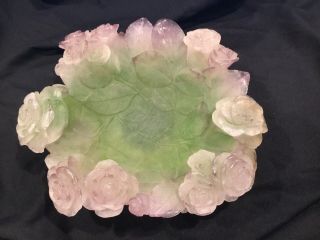 Daum France Pate De Verre Art Nouveau Pink Rose Leaf Glass Dish Bowl 4