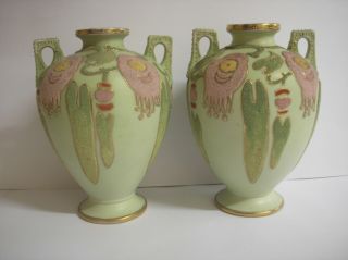 Pair Art Nouveau Kinran Nippon Coralene Vase